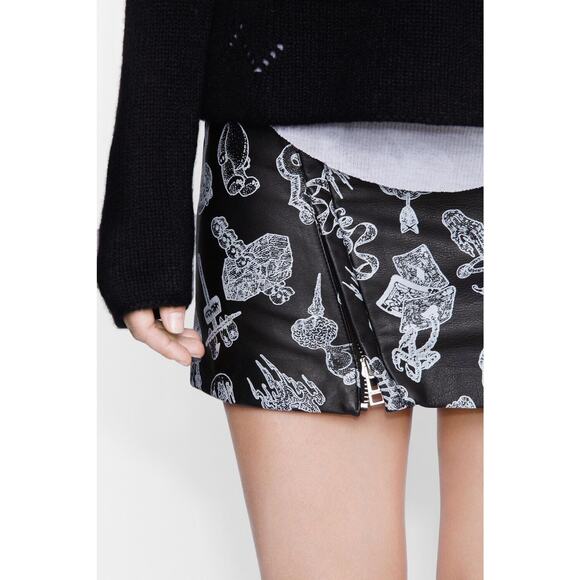 NEW ZADIG & VOLTAIRE Black Leather Jay Print Deluxe Mini Skirt Sz XS/34 $565 - Picture 2 of 9
